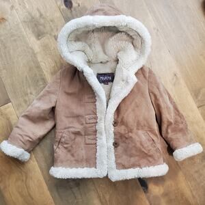 Wilsons Real Leather Suede Kids Brown Leather Faux Fur Lined Coat Youth Size XS